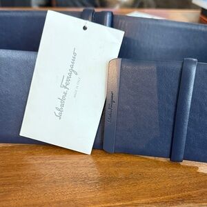 Salvatore Ferragamo Navy Leather Belt